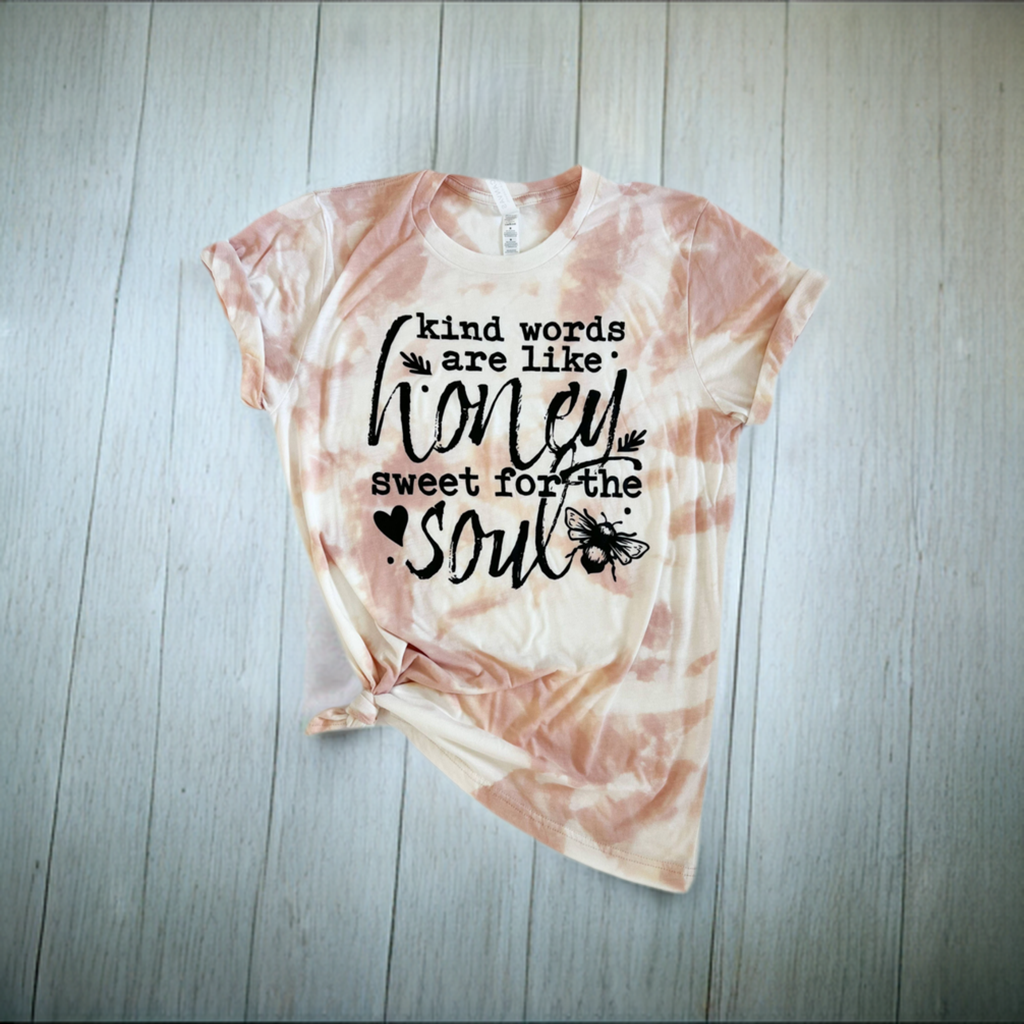 Pink and white tee shirt kind words