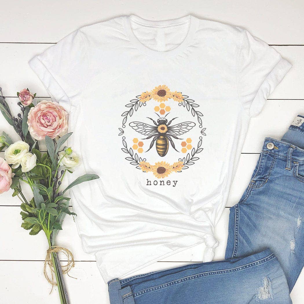 Honey Bee Circle Graphic White T-Shirt