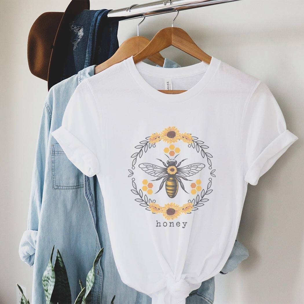 Honey Bee Circle Graphic White T-Shirt