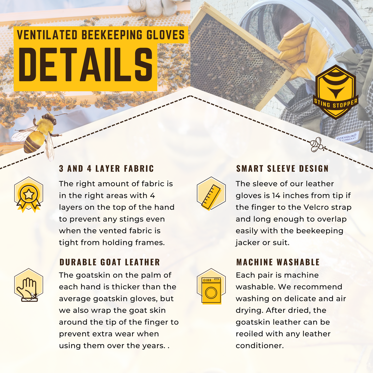 Ventilated Goat Skin Beekeeping Gloves