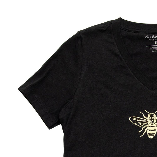 Black Ladies V-neck Honey Bee Tee