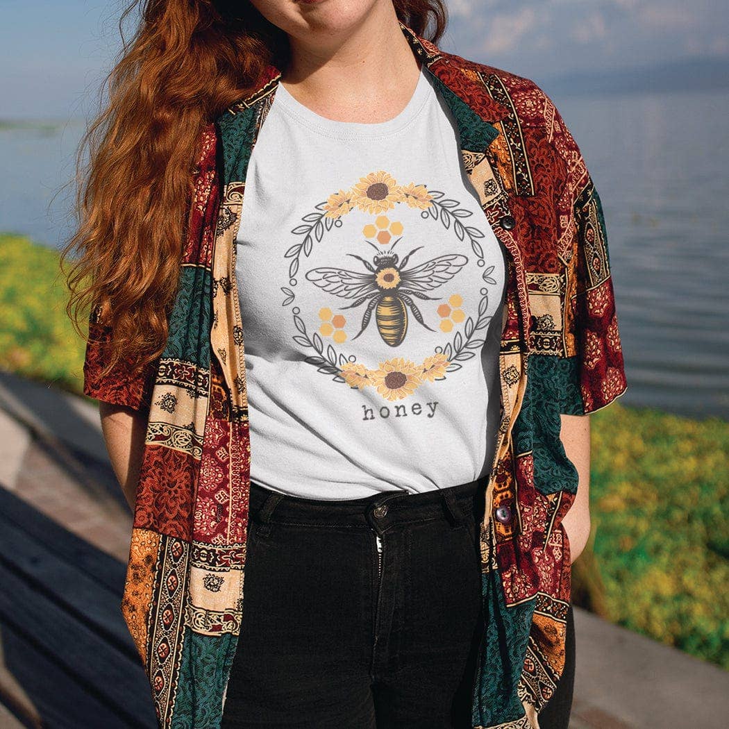 Honey Bee Circle Graphic White T-Shirt