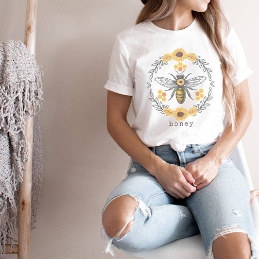 Honey Bee Circle Graphic White T-Shirt