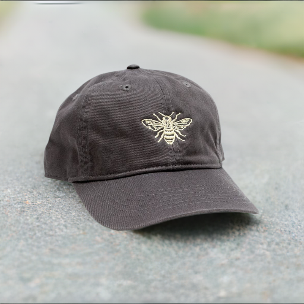 Quality gray cap with sewn bee.