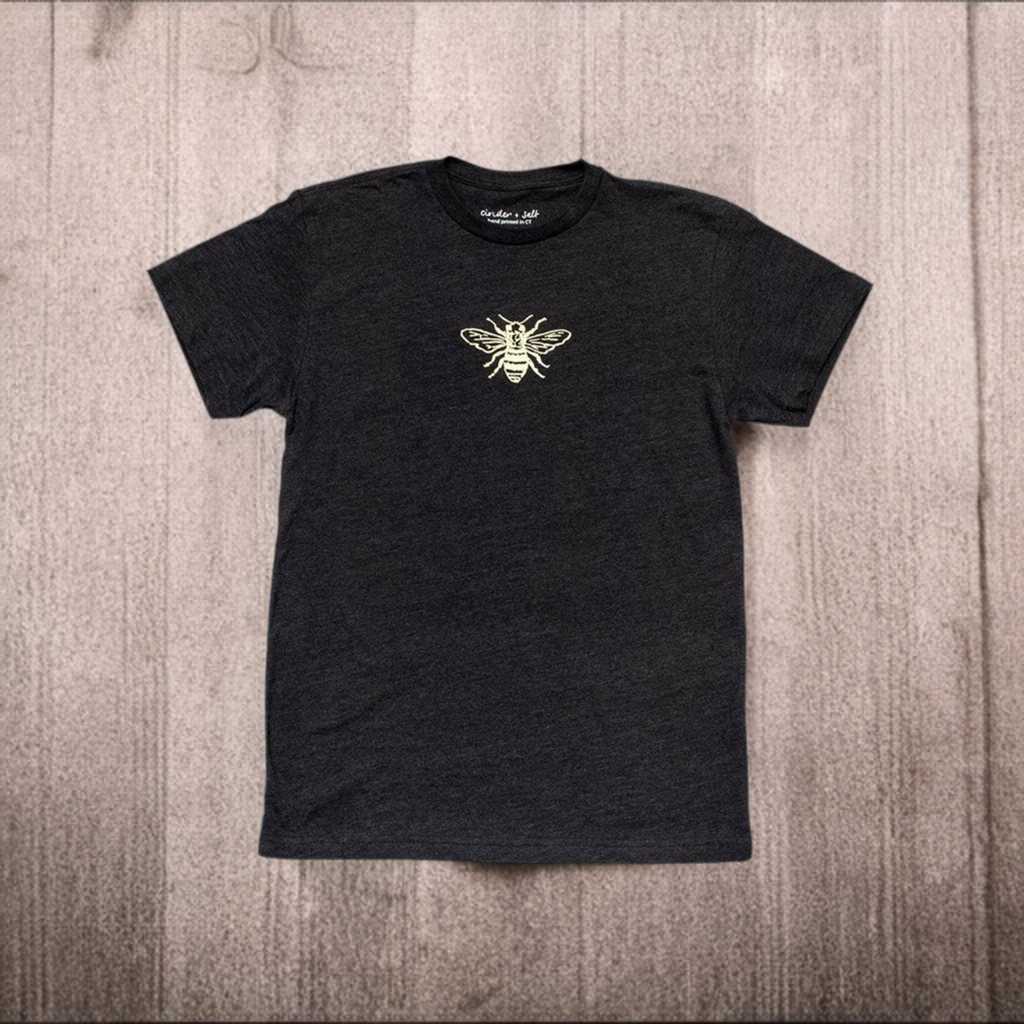 Gray bee tee shirt with honey bee.