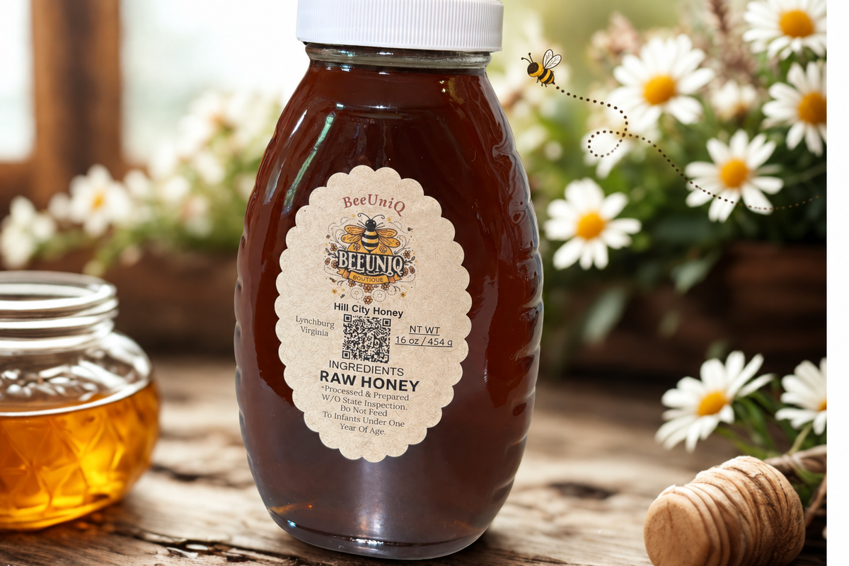 Honey photo with a bee and dotted flight trail