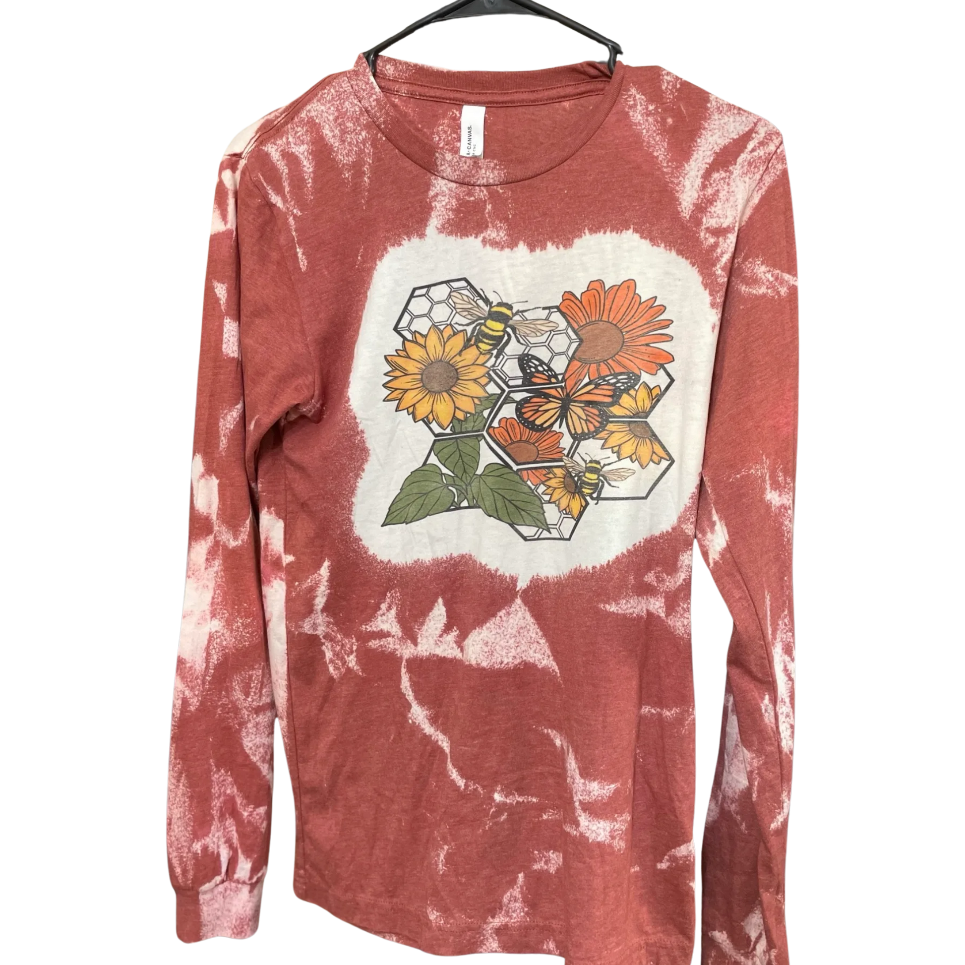 honeycomb, bees, and flowers long sleeve tee shirt